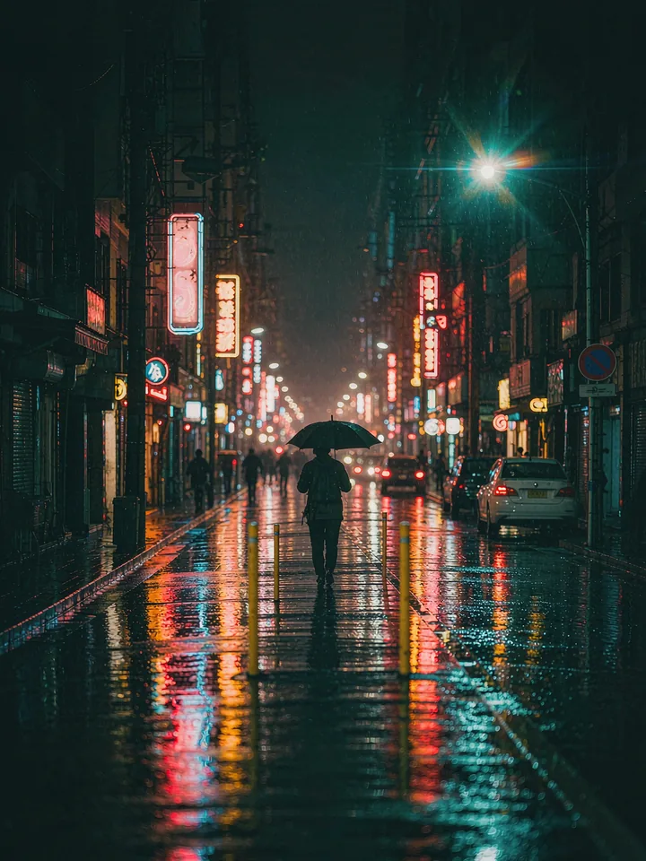 电影分镜模板示例：雨夜霓虹街道